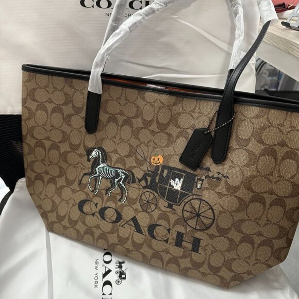 Coach Brown Signature Tote with Halloween Patchwork - Picture 2 of 8